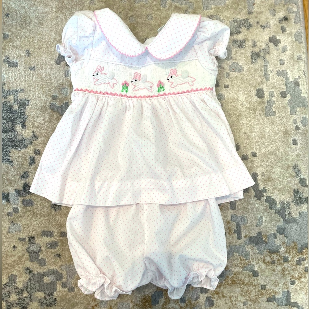 Two piece polka dot set with bunnies